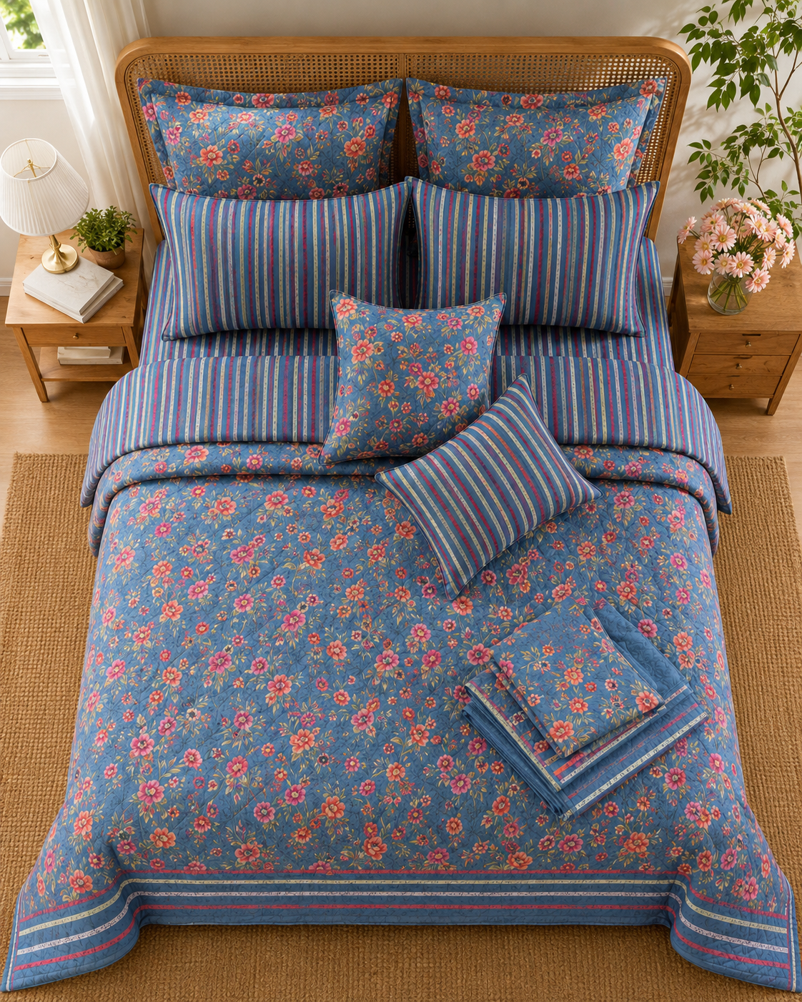 Royal Rose Stripe Bed Set 