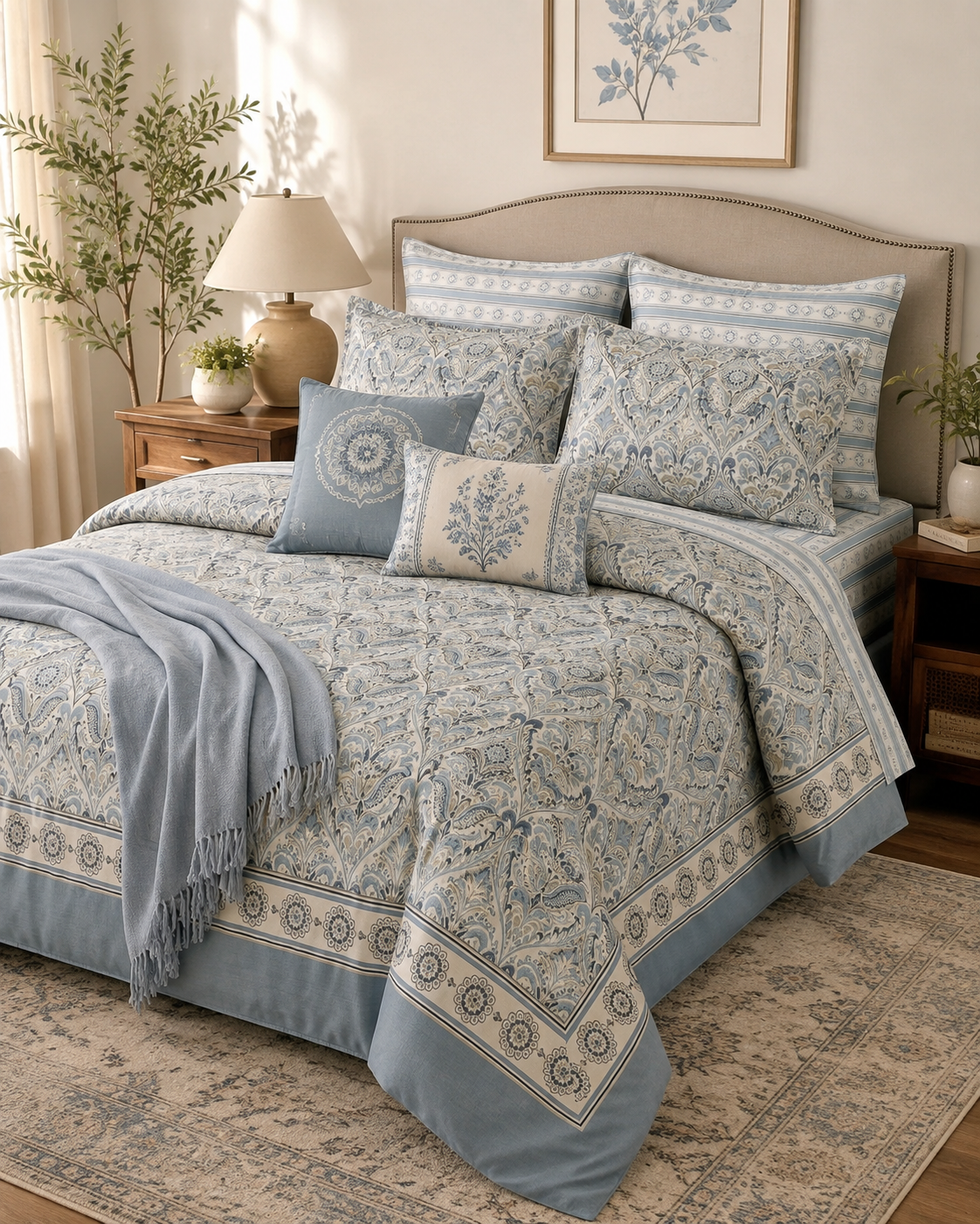 Blue Damask Bed set 