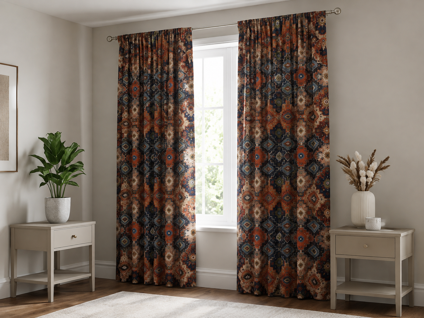 Multi Motif Velvet Curtains (Pack of 2)