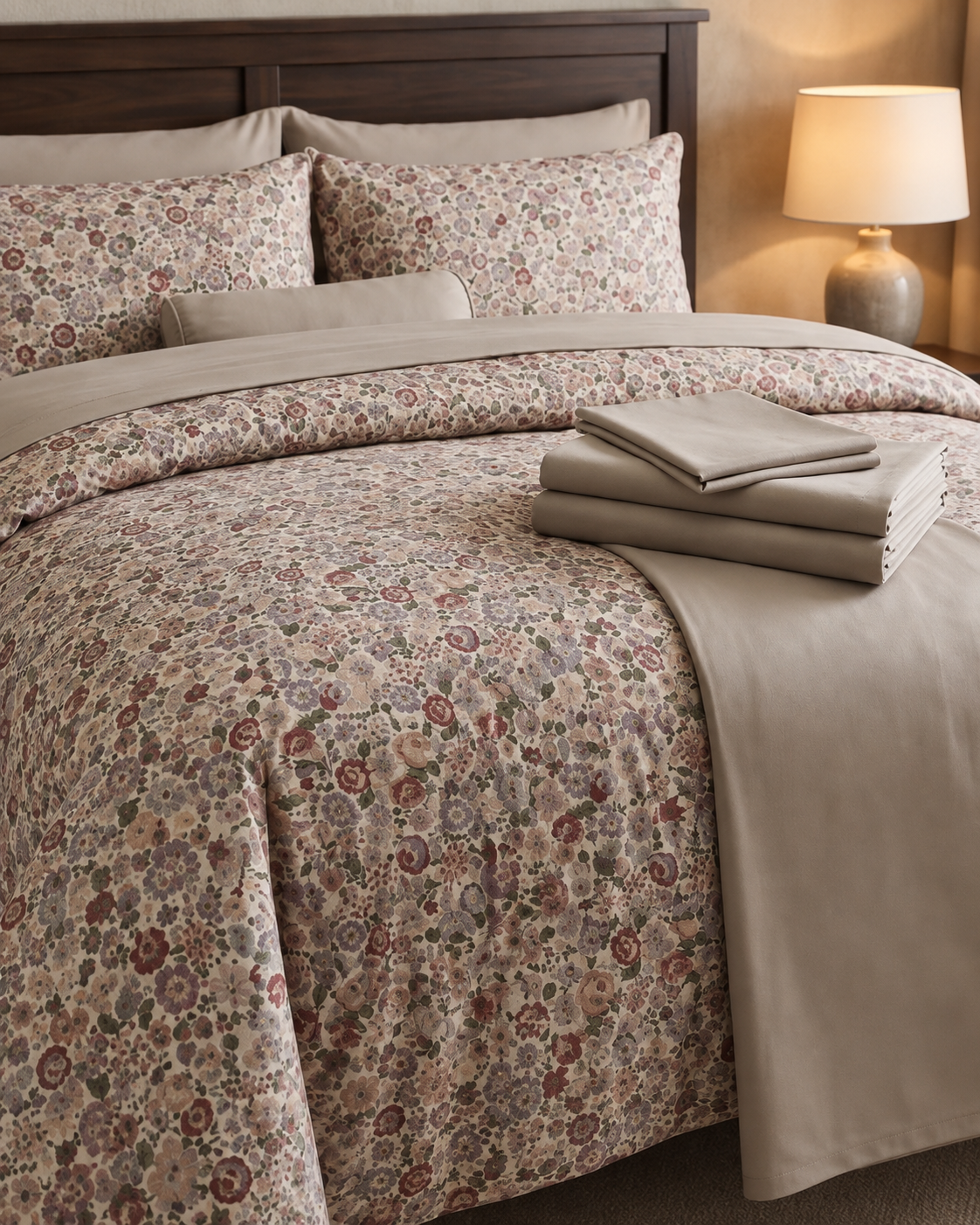 Taupe Floral Bed Set 