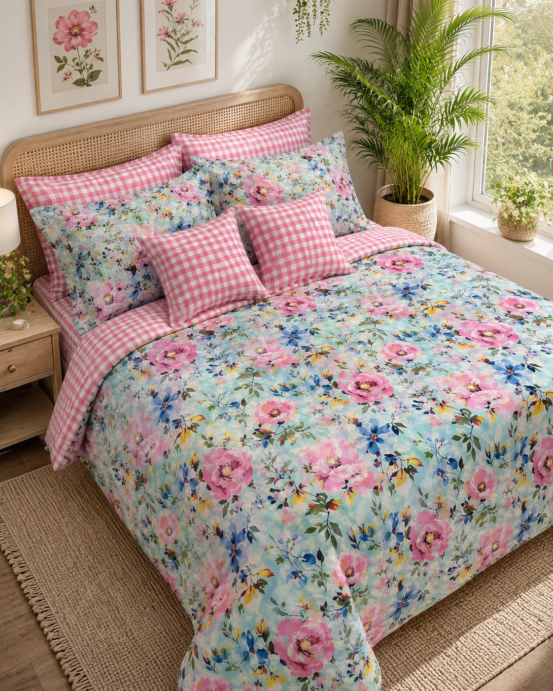 Rosy pink bunches bedsheet and sets