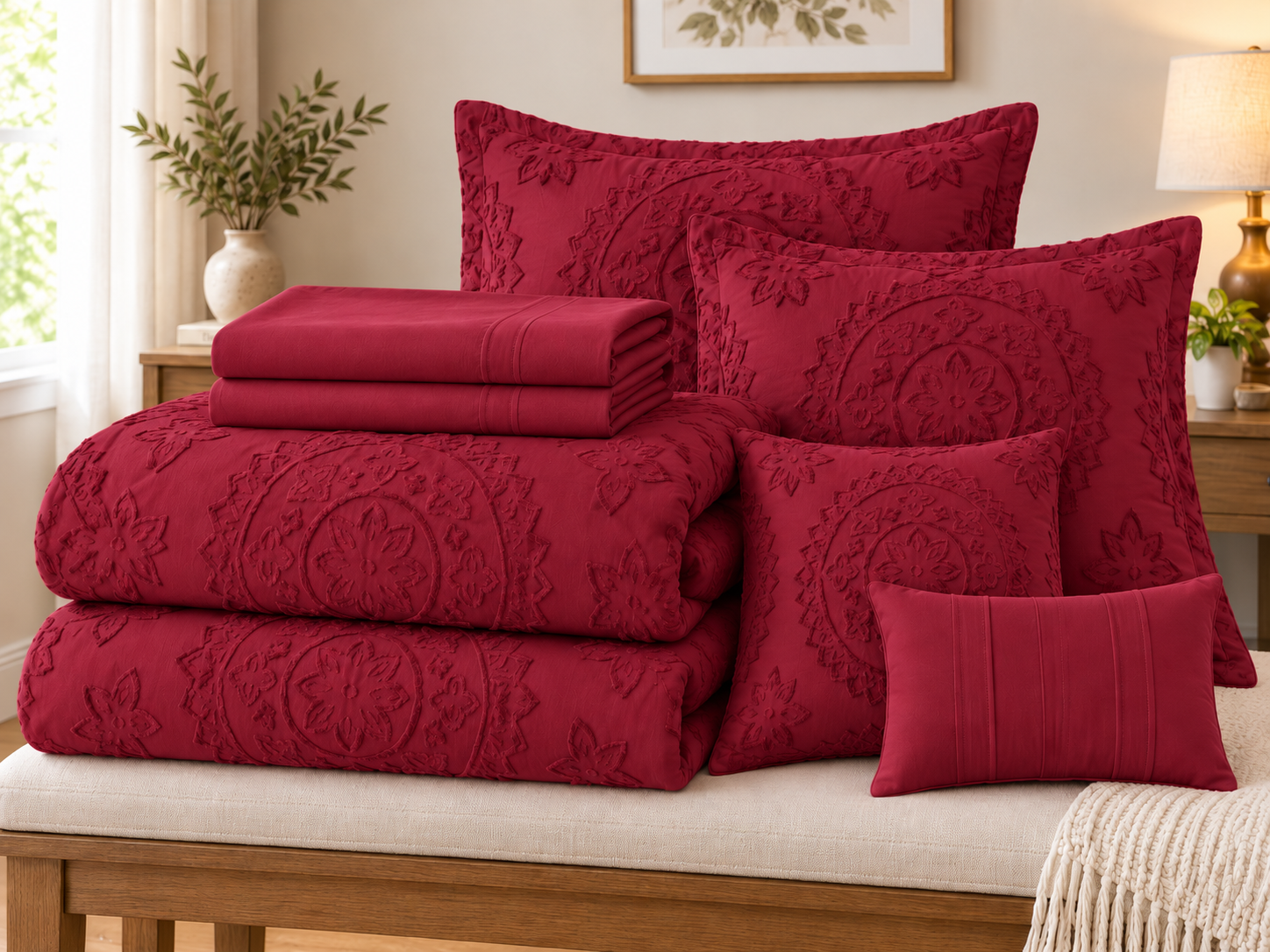 Maroon Tufted Bed set 