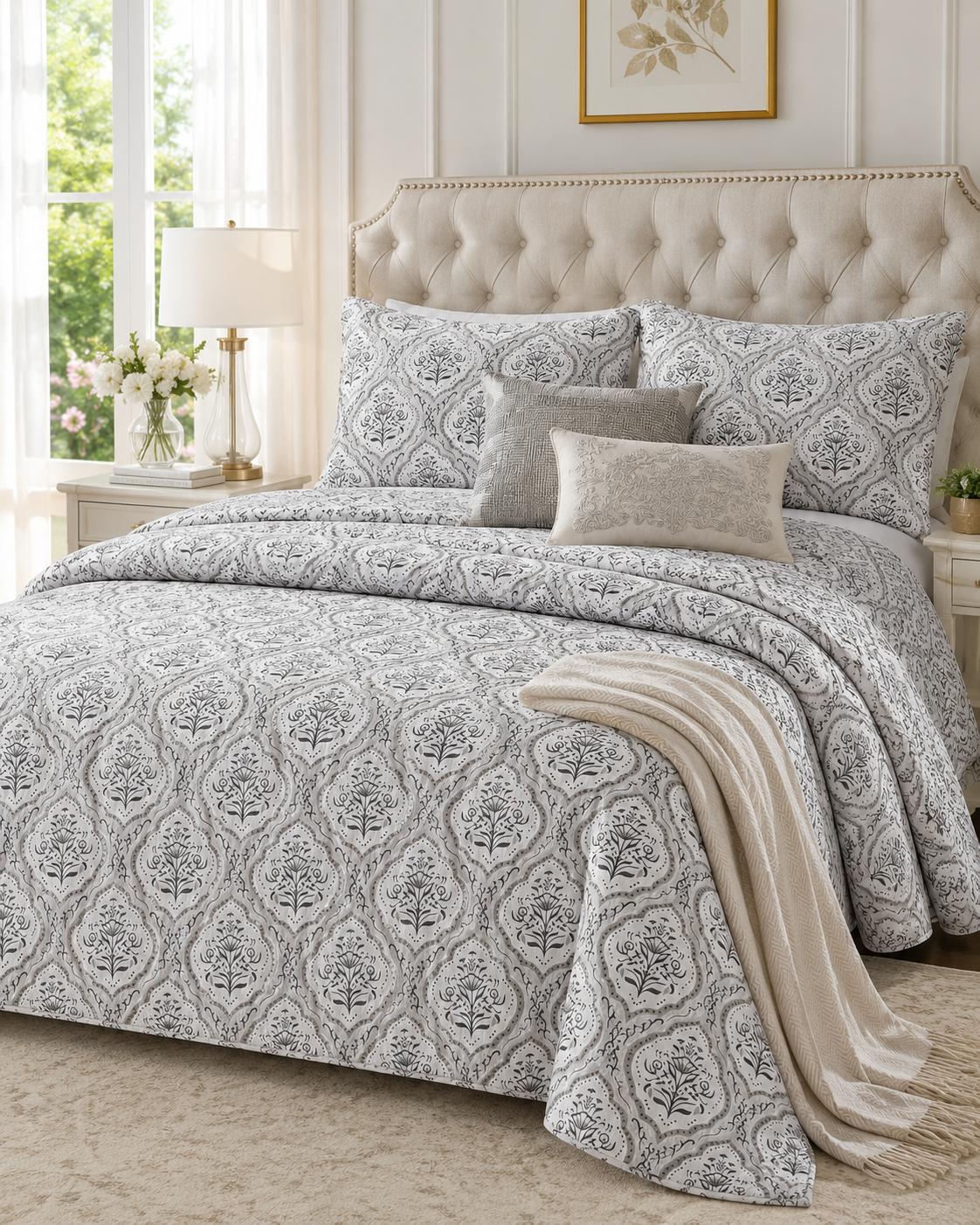 Silver Paisley Charm Bedding Set 
