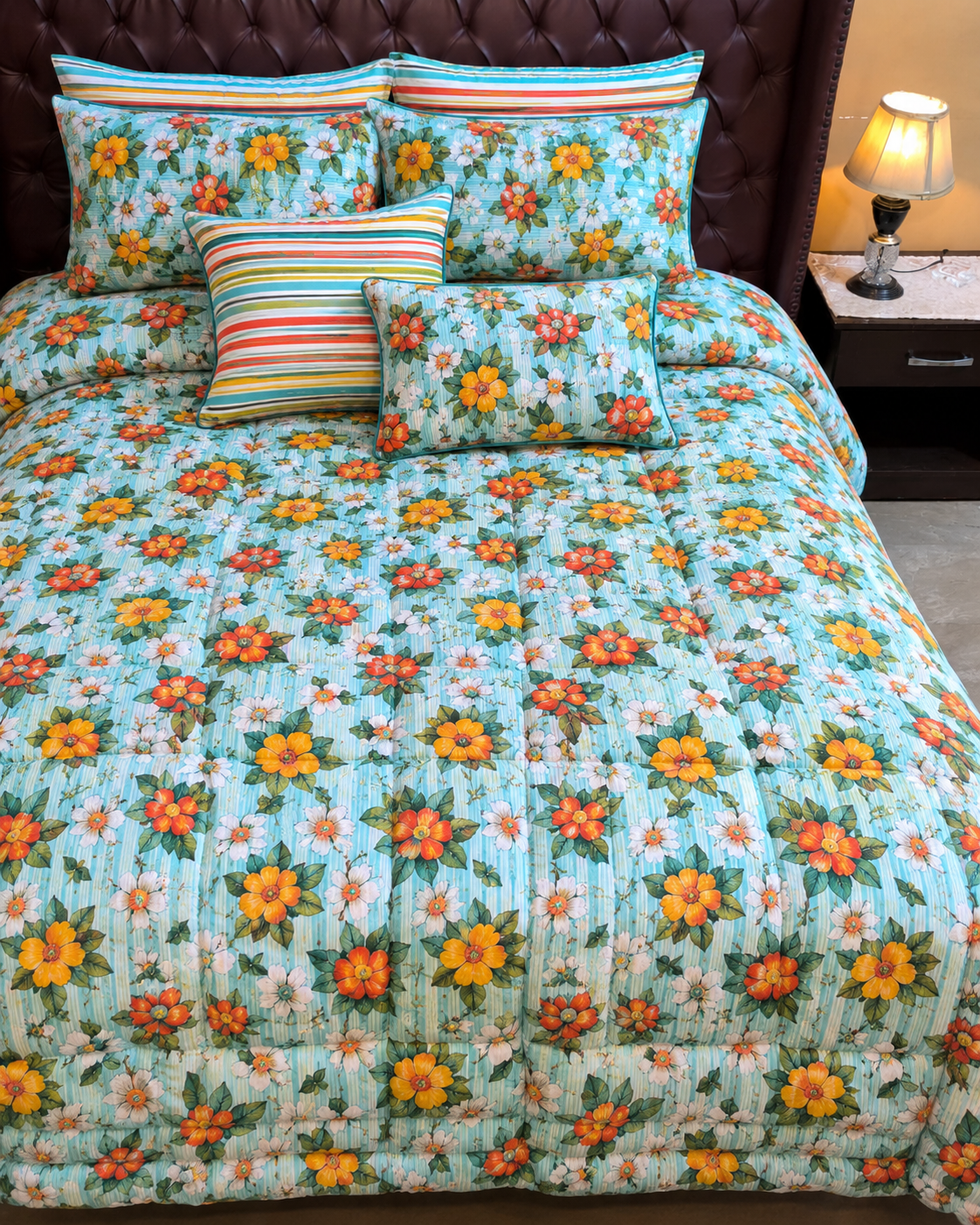 Aqua Blossom Bed Set 