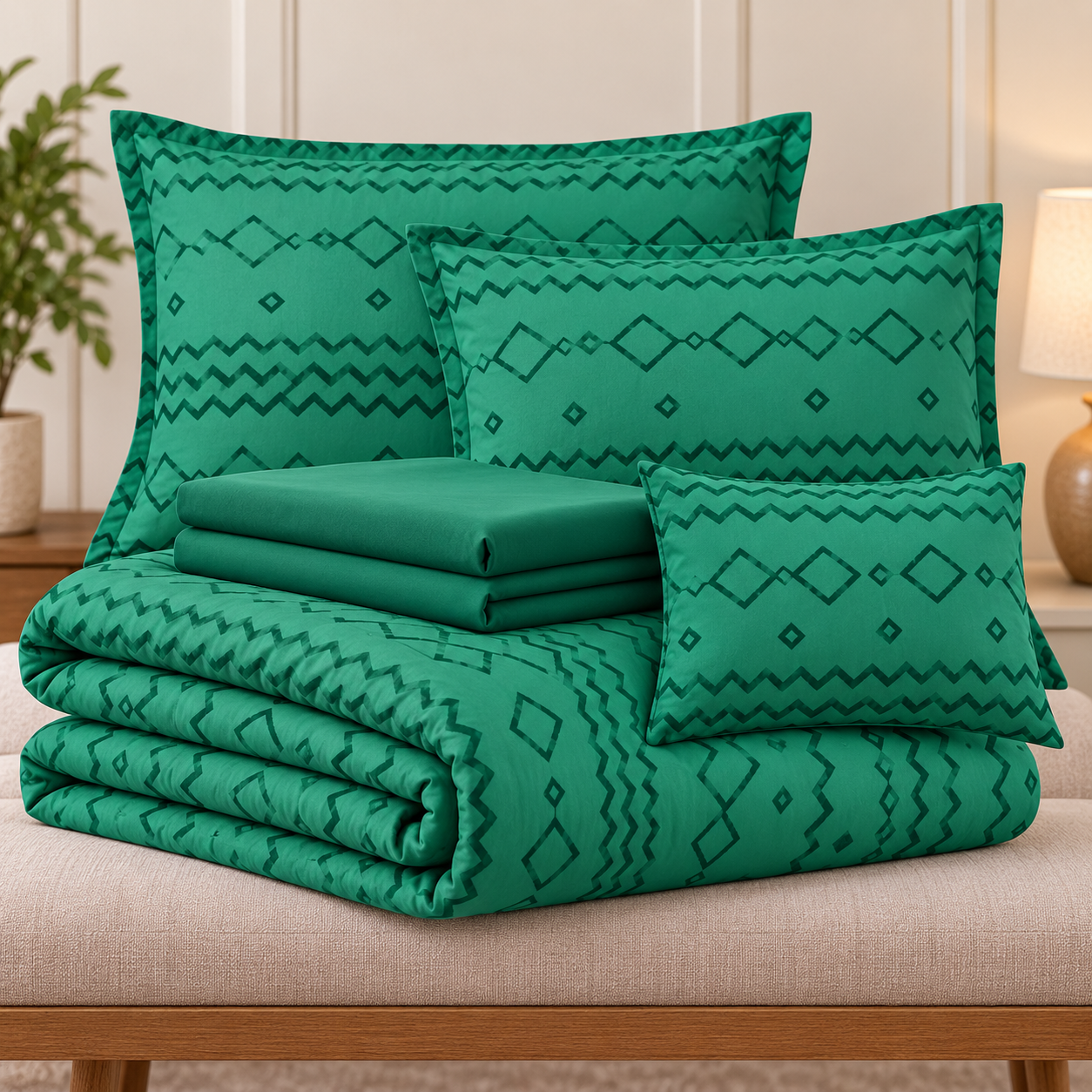 Emerald Green Tufted Set 