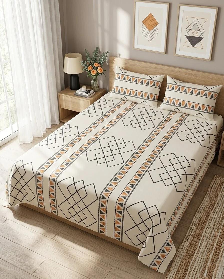Geometrical Beige bedsheet and set 