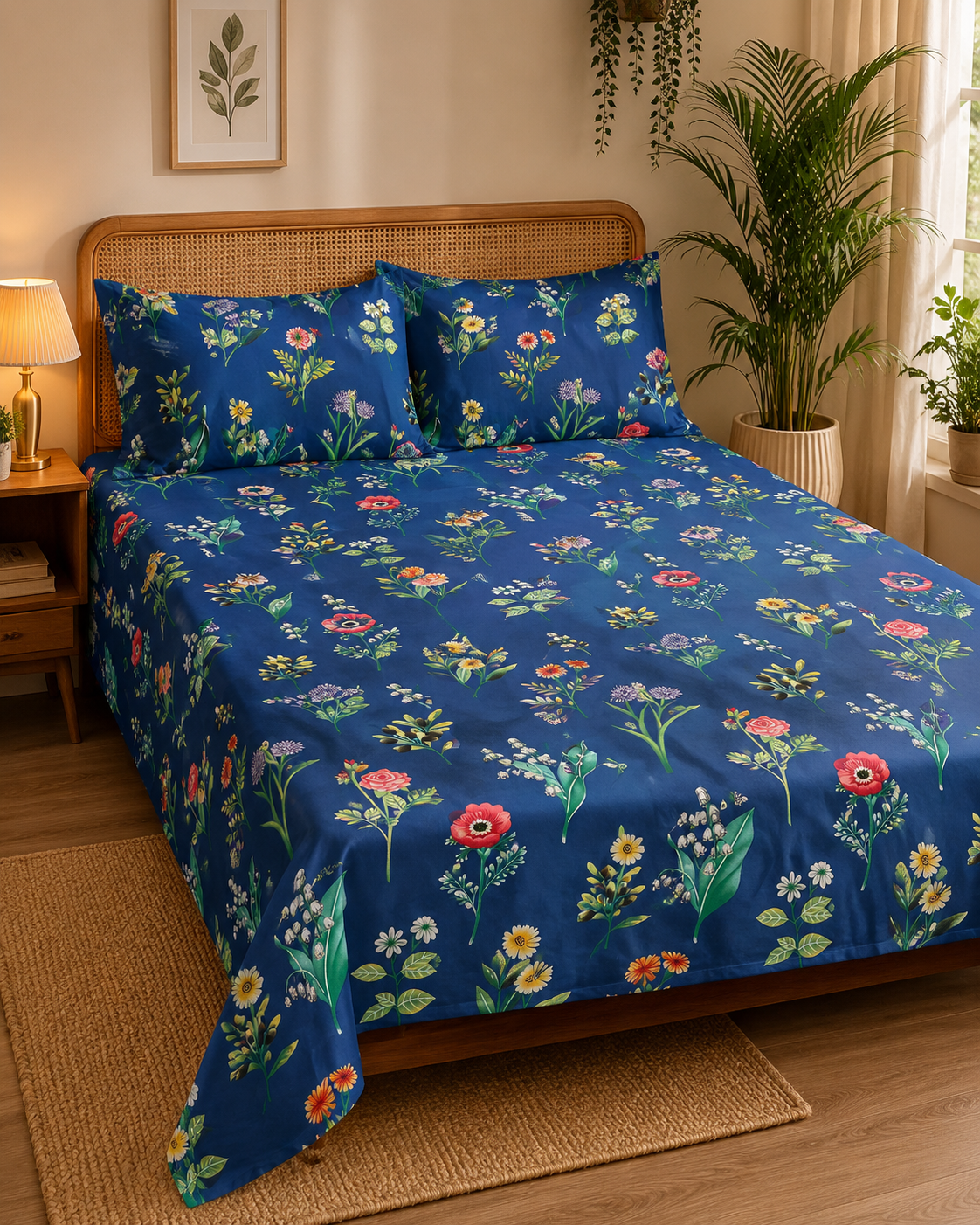 Blue Floral Bedsheet and set 