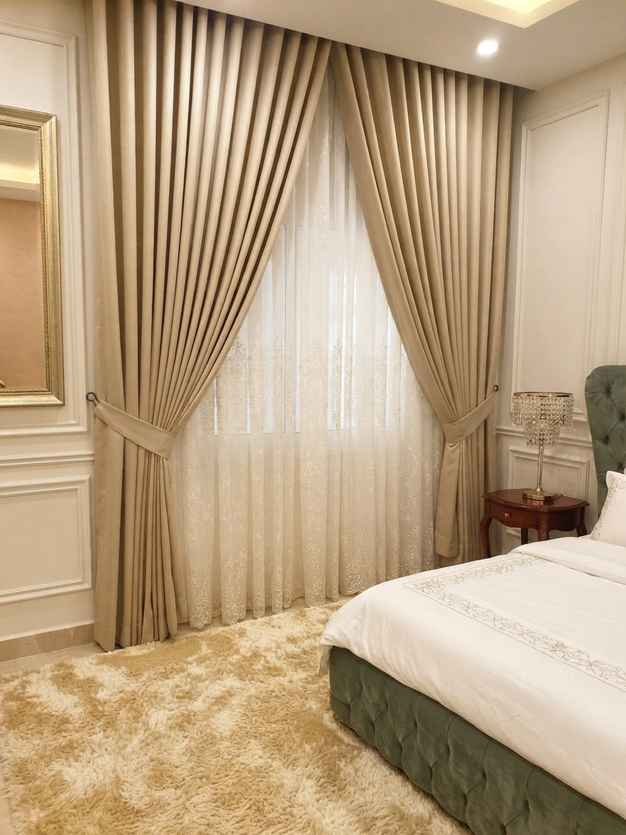 Beige Velvet Curtain (pack of 2)