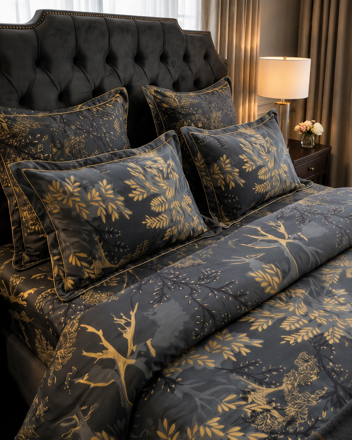 Charcoal Gold Bed Set and sheets